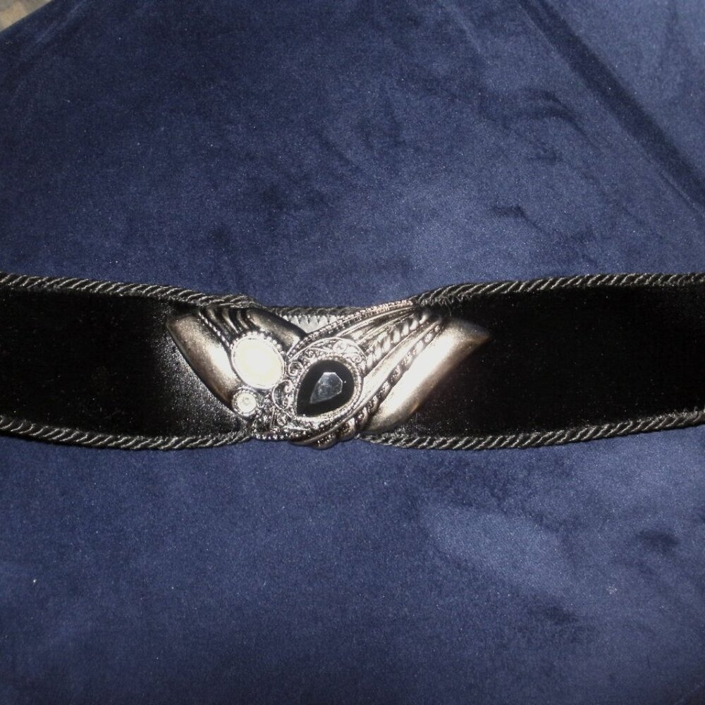 The Leather Shop Belt‎ Velvet Silver Chunky Buckle 80s Size M